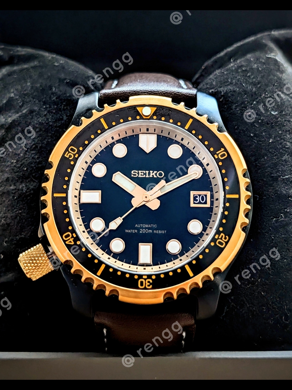 41mm Lefty Seiko Men's Automatic Diver Mod Watch Gold Green Sapphire